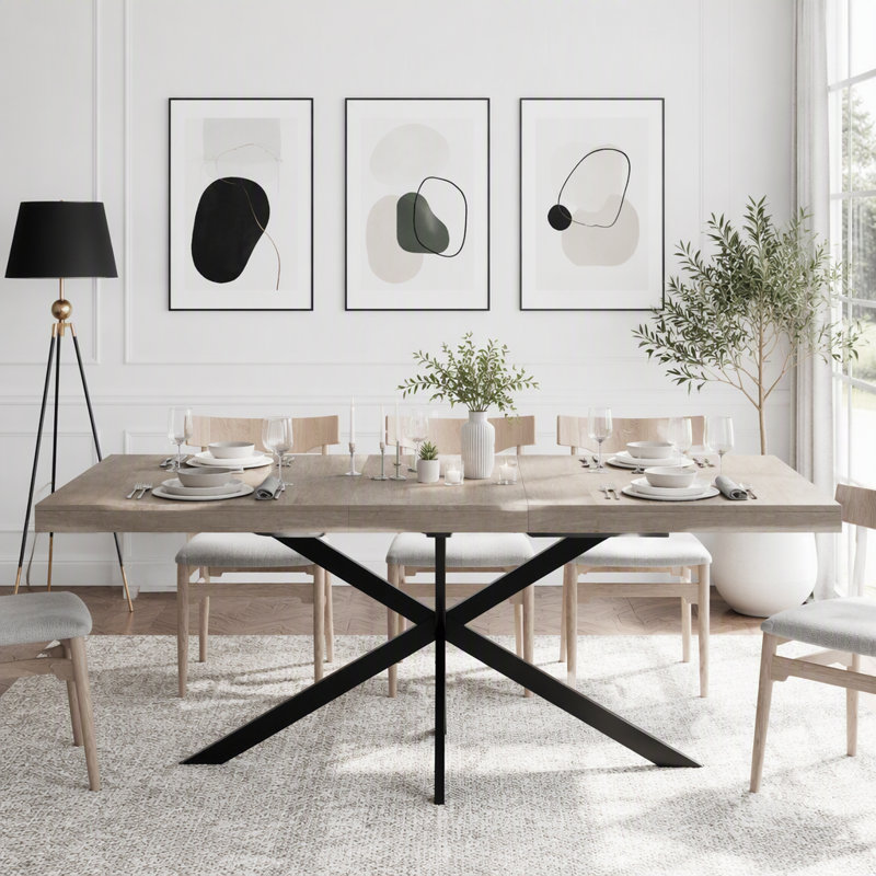 Table de salle à manger extensible rétro avec boîte de rangement, Noir + gris