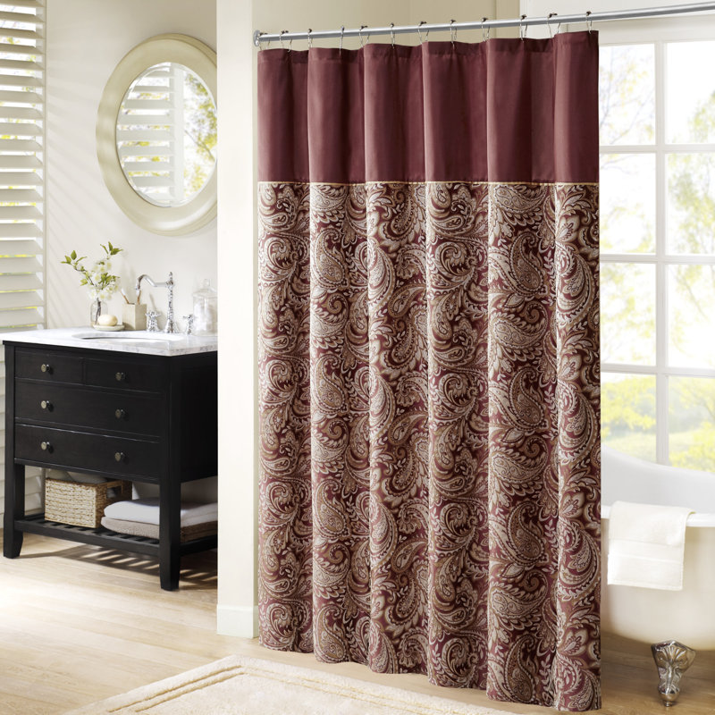 Rideau de douche en jacquard Aubrey, H 72 po x l 72 po, Rouge / doré
