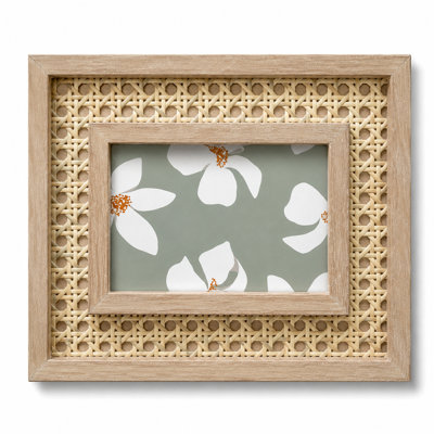 Handwoven Rattan & Mango Wood 4" X 6" Picture Frame With Glass Cover