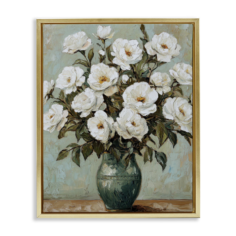 Cadre flottant traditionnel blanc à motif floral, design par Petal Prints Design, H 21 po x l 17 po