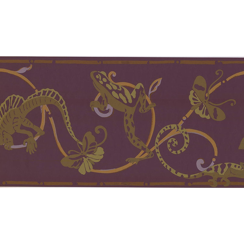 Bordure de papier peint à motif de papillons modernes L 15 pi x l 10,25 po Modern Frogs, Purple/Green