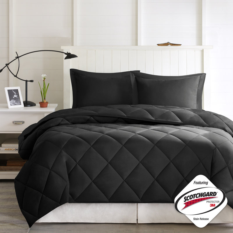 King Black Reversible Down Alternative Comforter Set with Fringe
