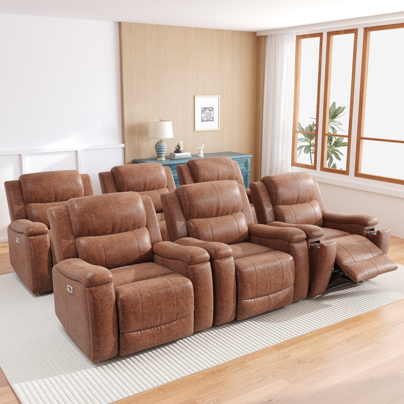 37" Wide Leather Power Hometheater Chair With Hidden Cup Holder 