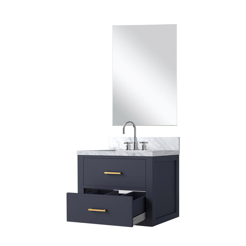 24 po L 24 po x P 24 po. Avec comptoir en acrylique, robinet et miroir, baignoire de 18 po x 18 po incluse, Blue
