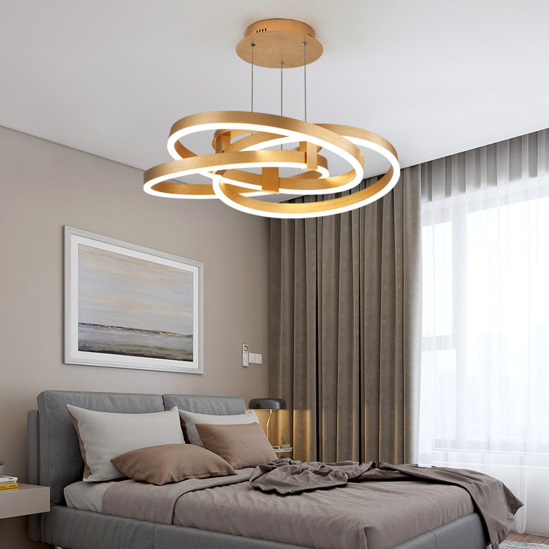 Alliber 1-Light Modern Square/Rectangle LED Chandelier with Aluminum Frame, 7" H x 23.2" W x 23.2" D, Brushed Gold