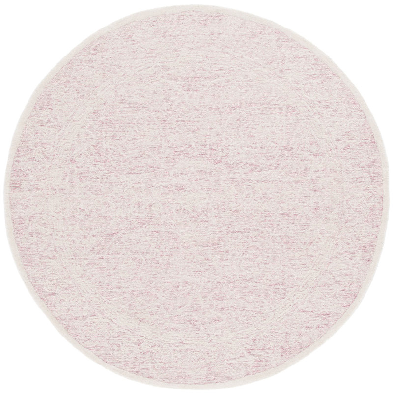 Chevallier Hand Tufted Wool Cotton with Latex Oriental Rug in Ivory/Pink, Round 6'