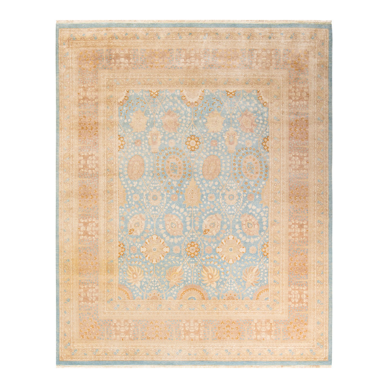 Tapis unique noué à la main Keenan - bleu clair, 8 pi 4 po x 10 pi 4 po