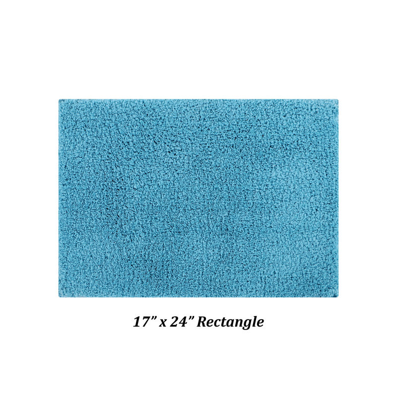 Micro 100% Polyester Solid Pattern Tufted Machine Washable Bathroom Rug, 17" x 24" Rectangle, Blue