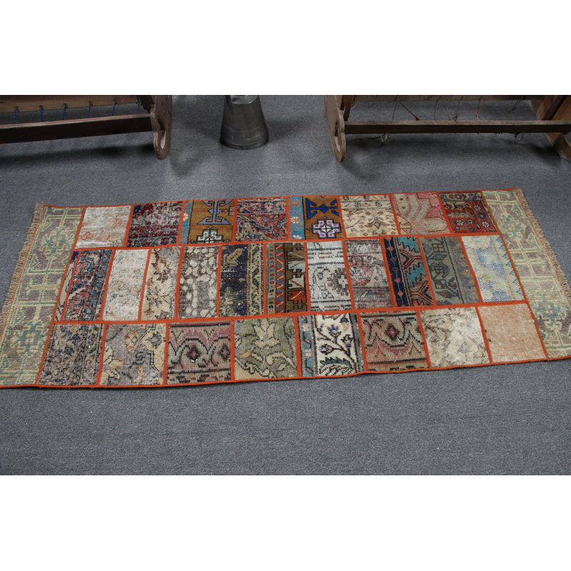 Antique Turkish Runner Rug in Vibrant Orange for Office Kitchen Stair or as Patchwork Decoration Perfect for Adding a Touch of Vintage Charm to Your Home Decor
