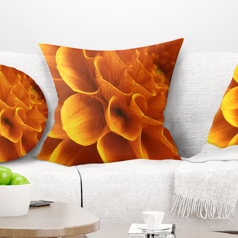 Motif floral abstrait jaune - coussin à imprimé floral, 18 po x 18 po, Coussin décoratif