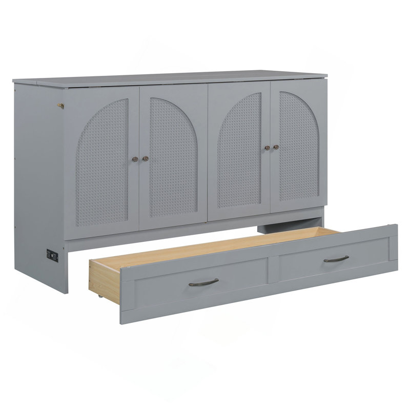Grand lit escamotable avec grands tiroirs, gris, Grand lit