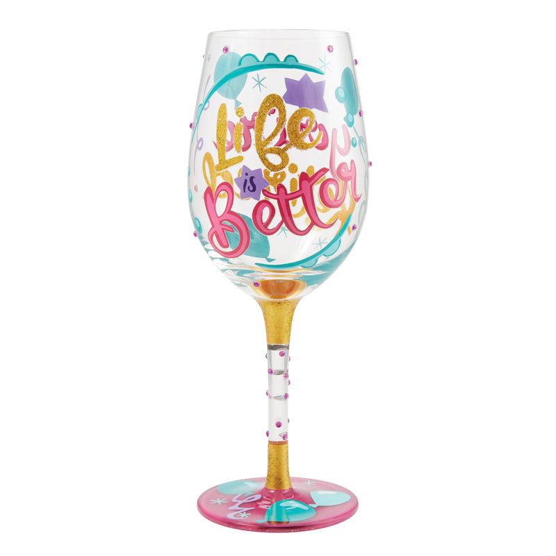 Verre à vin peint à la main 9 po Lolita
