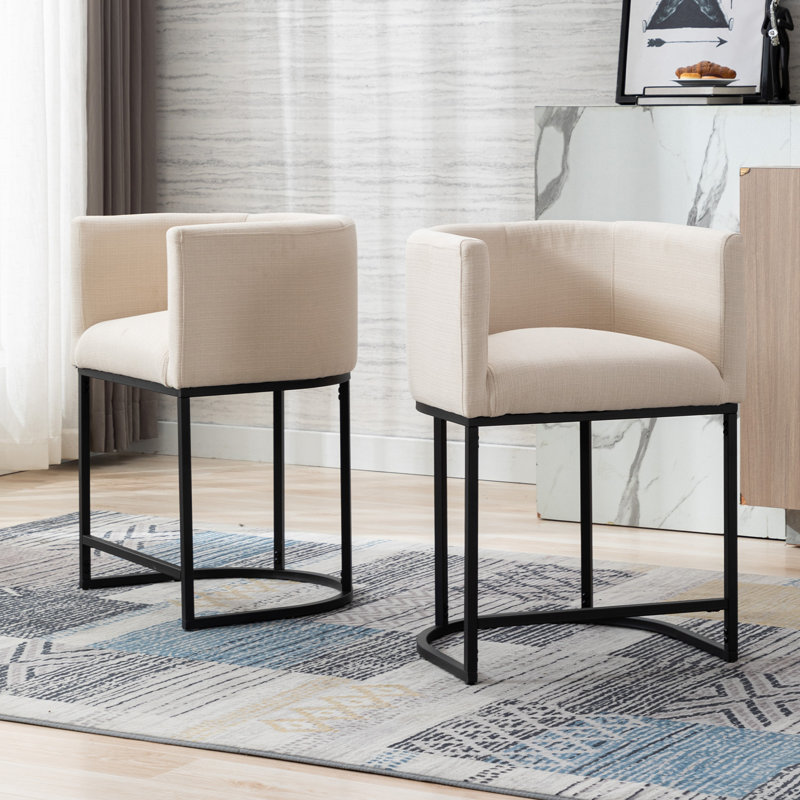 Tabourets de bar Shalon, Lin beige / cadre noir, Tabouret de bar (siège d'une hauteur de 24 po)