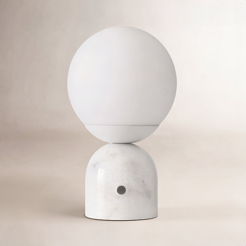 Grande lampe de chevet moderne en marbre et globe givré 15 po Mila, Blanc, H 9,84 po x l 6 po x P 6 po