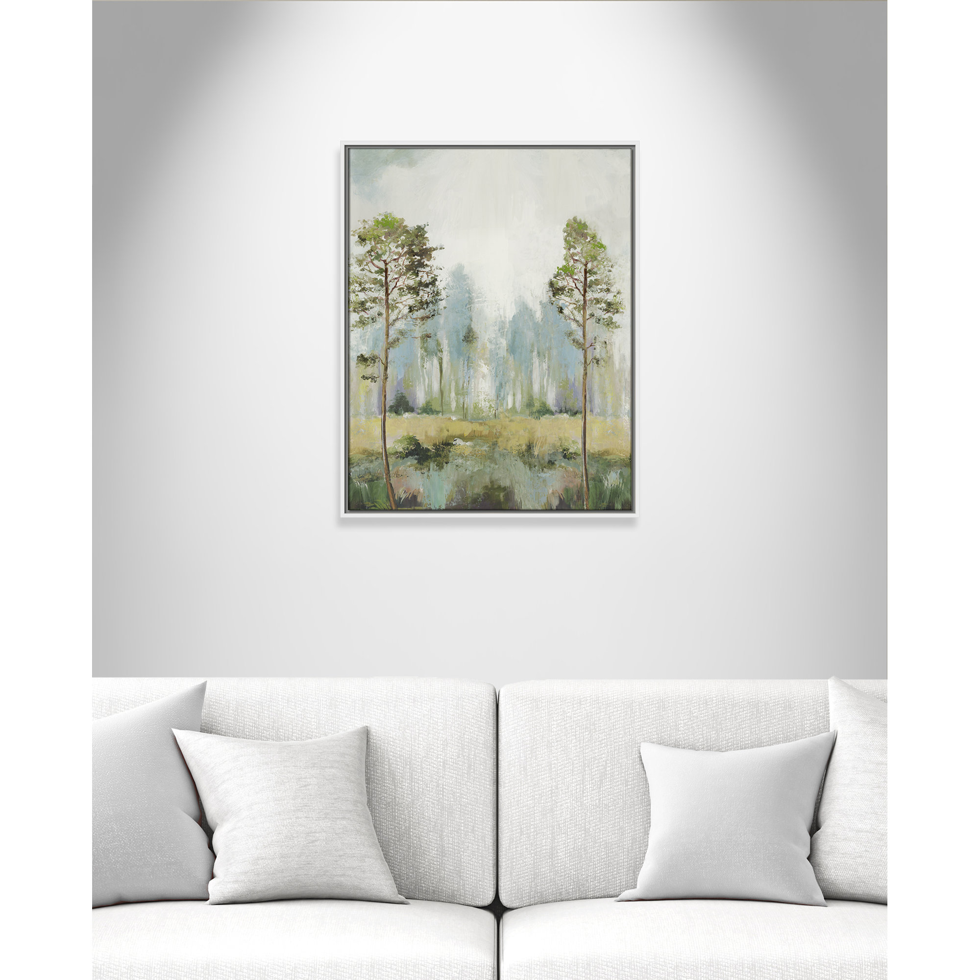 Tall Green Trees II by Teton Pearce - Floater Frame Print on Canvas, White, 29.5" H x 23.5" W