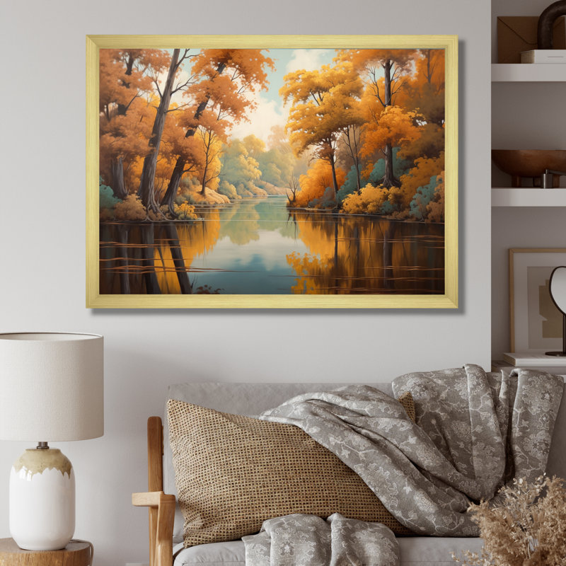 «Whimsical River and Forest II», reproduction sur toile, H 12 po x l 20 po x P 1 po, Encadrement doré