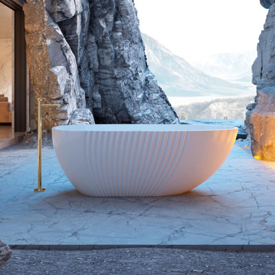 MonBlari 59" X 29.5" Acrylic Freestanding White Soaking Bathtub with Overflow and Pop-up Drain For Bathroom