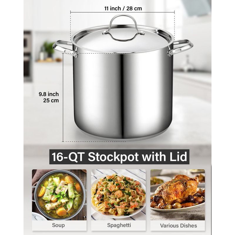 Extra Large Silver Stainless Steel Stockpot with Lid