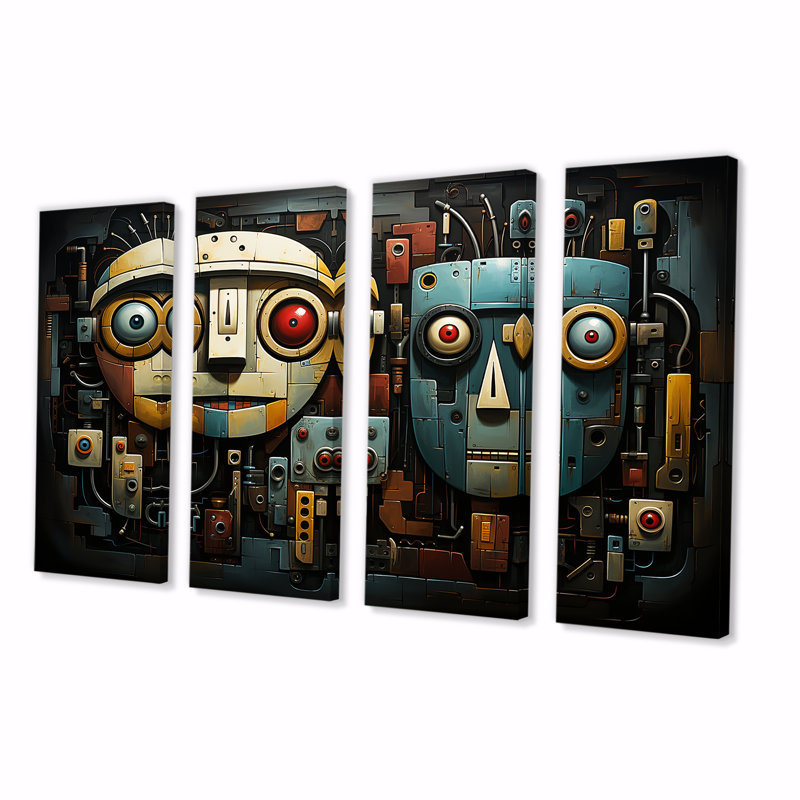 «Blue and Bleige Robot Revolution - Science Fiction», ensemble de 4 reproductions d'art mural, H 32 po x l 64 po