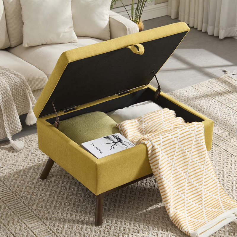 Storage Coffee Table,Ottoman, Yellow Linen