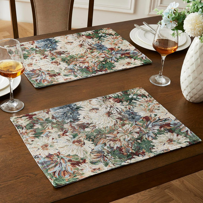 4 napperons de luxe en jacquard de 19 pouces brodés de fleurs de maman pour la décoration de Pâques, de l'Action de grâce ou de Noël. Paquet de 4.