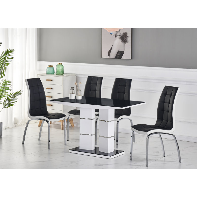 4 - Person Dining Set, Black, Black/White
