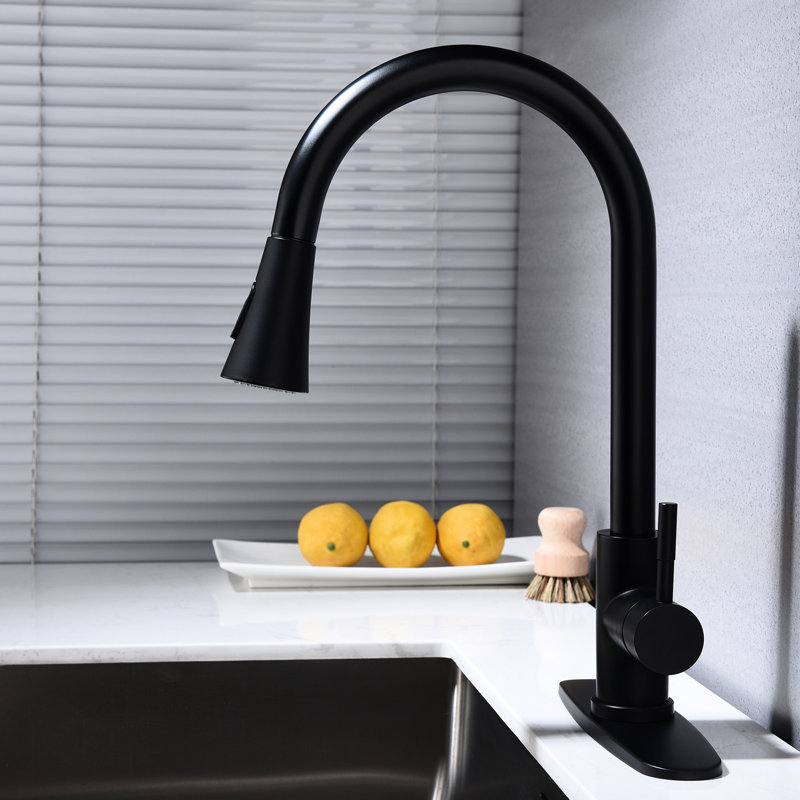 Robinet de cuisine à levier unique en acier inoxydable noir mat, escamotable convenant à un grand choix d'éviers, bec haut tournant complètement, surface de corrosion, aérateurs pour robinet à eau riche en bulles, levier,