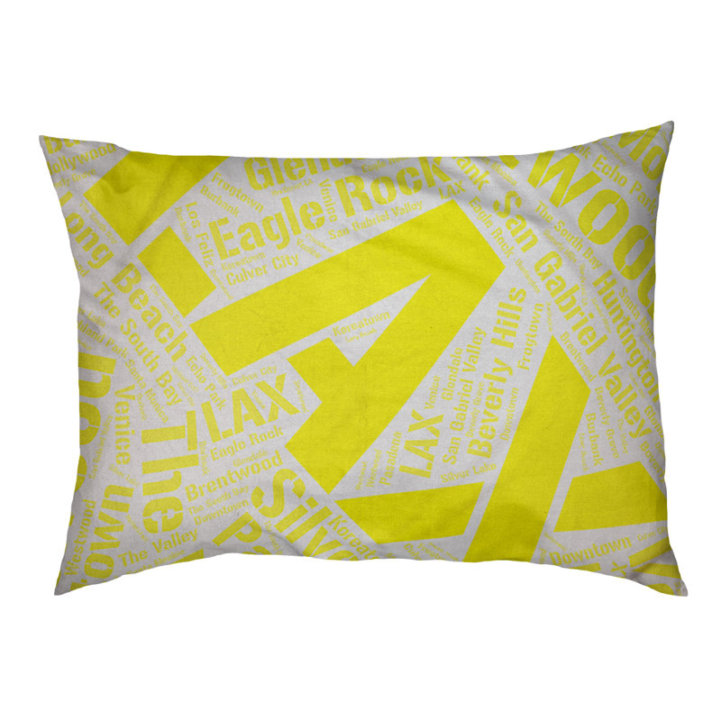 Coussin de chien « districts », Moyen (H 9,5 po x l 28 po x P 18 po), Jaune, Los Angeles
