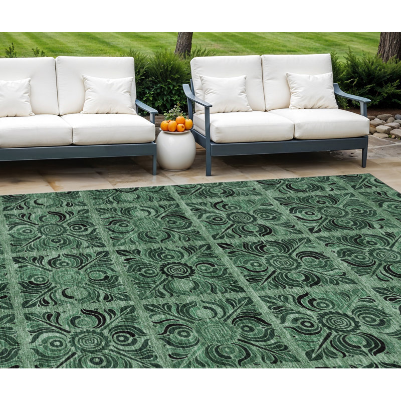 Tapis extérieur lavable 10 pi x 14 pi vert et gris anthracite