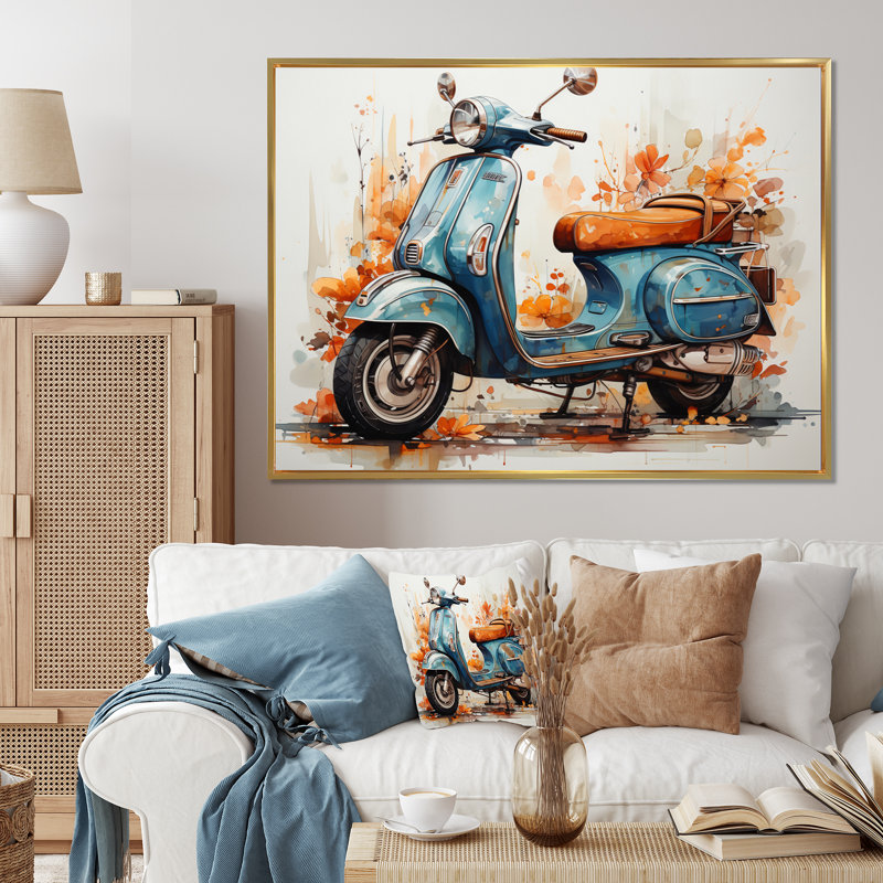Blue Family Fun Scooter - Imprimé, H 34 po x l 44 po x P 1,5 po, Cadre flottant doré