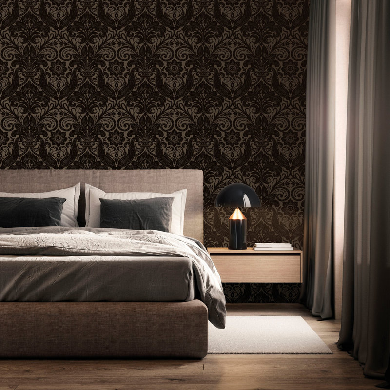 Laurence Llewelyn-Bowen Off The Wall Damask Sauvage 3D Embossed, Brown