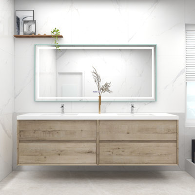 Asaya 83.4 " W Wall Mounted 2 Double Vanity Bathroom Vanity With Acrylic Top