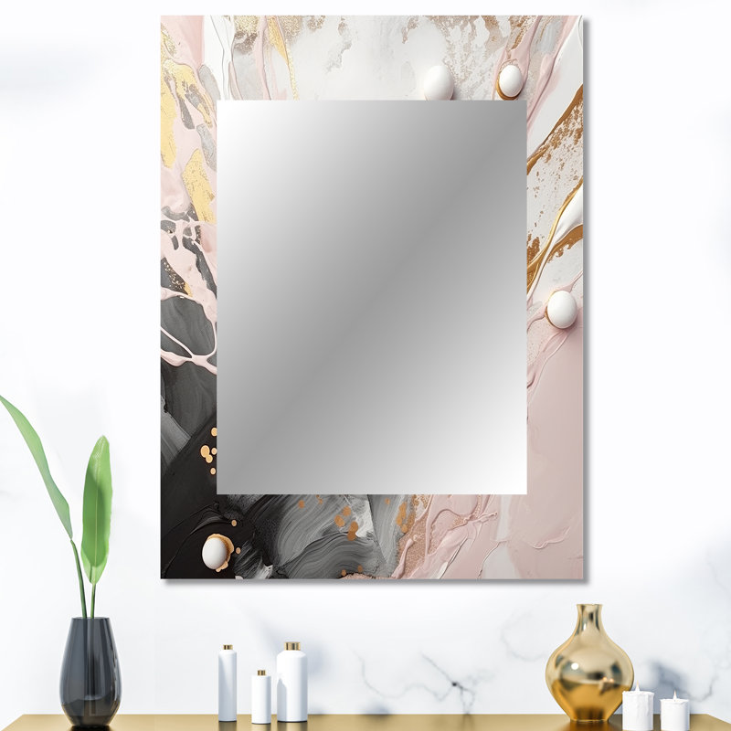 Marbre gris et rose mystérieux - miroir unique en marbre, grand miroir mural gris, impression d'art en métal, 40 po x 30 po