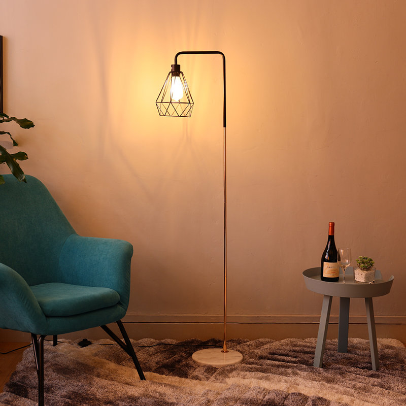Abraham 153cm Arched Floor Lamp with Outlet, Black, Gold