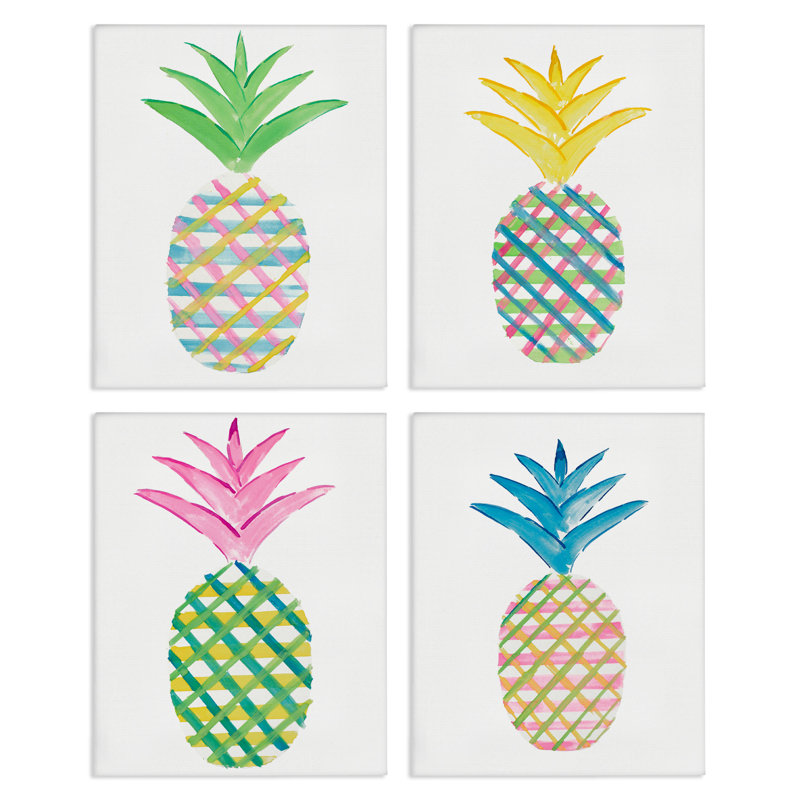 Ensemble de 4 impressions sur toile à motif écossais à motif d'ananas par Julie DeRice, H 20 po x l 16 po