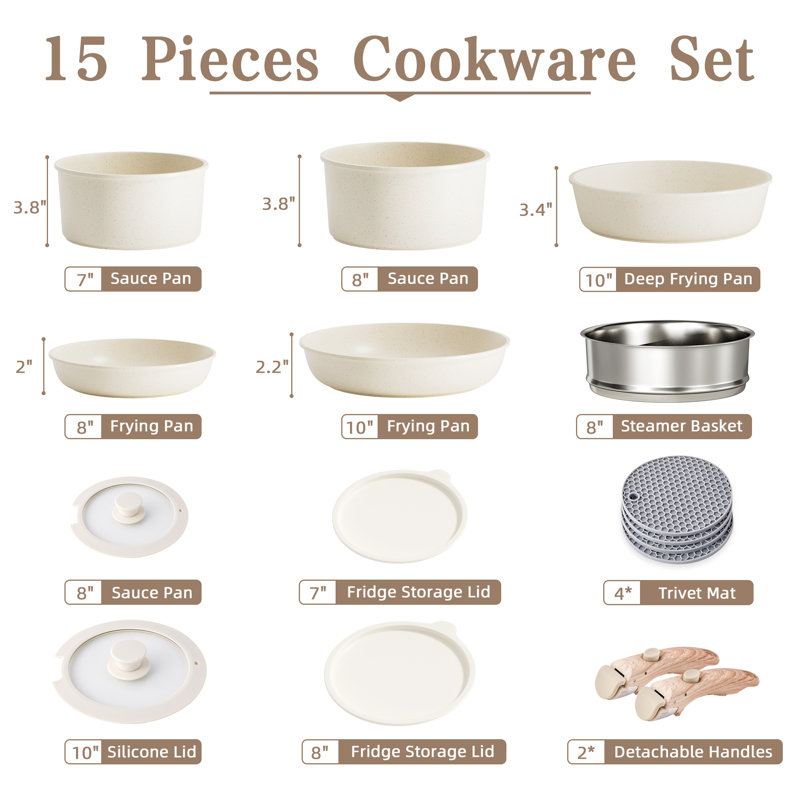 12 - Piece Non-Stick Aluminum Cookware Set, Beige