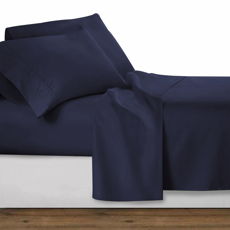 Super Soft 200 Thread Count Microfiber Brushed Fitted Bed Sheet, Double (4'6), Navy