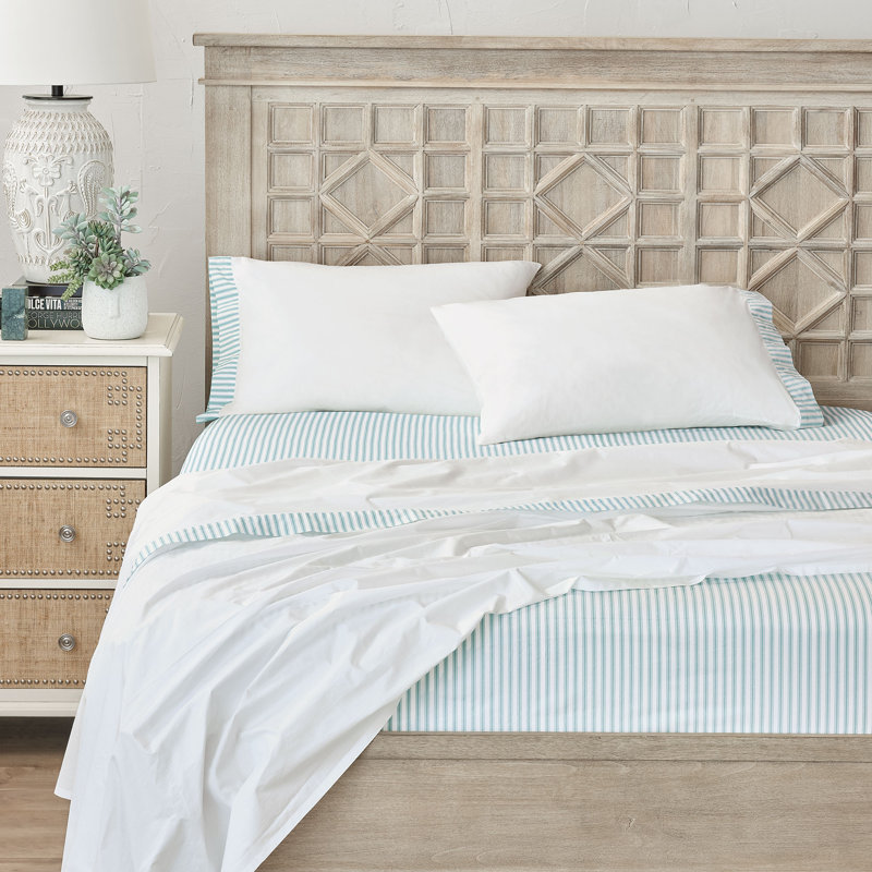 Ensemble de draps Blass Ticking By Alexa Hampton, Ensemble de draps pour très grand lit californien, Pétale