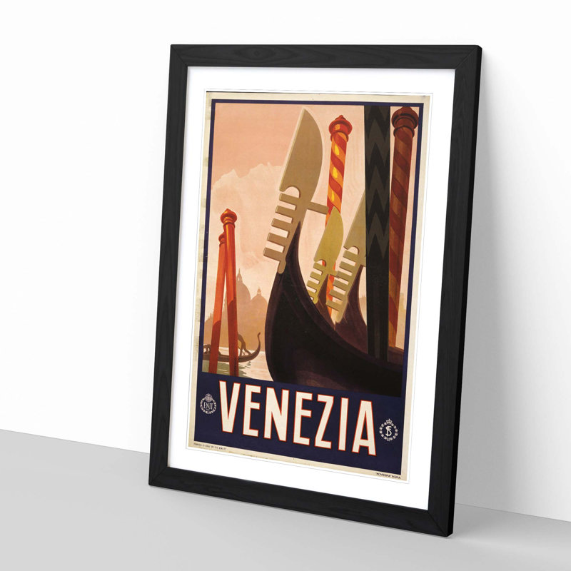 Vintage Travel Venice Venezia Framed Vintage Advertisement - Framed Print, Black