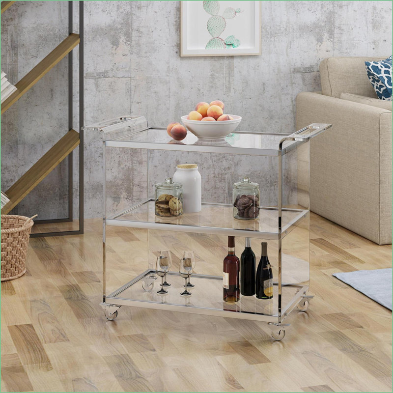 Chariot-bar avec cadre en acrylique transparent Tablettes en verre trempé | Transparent | Style moderne