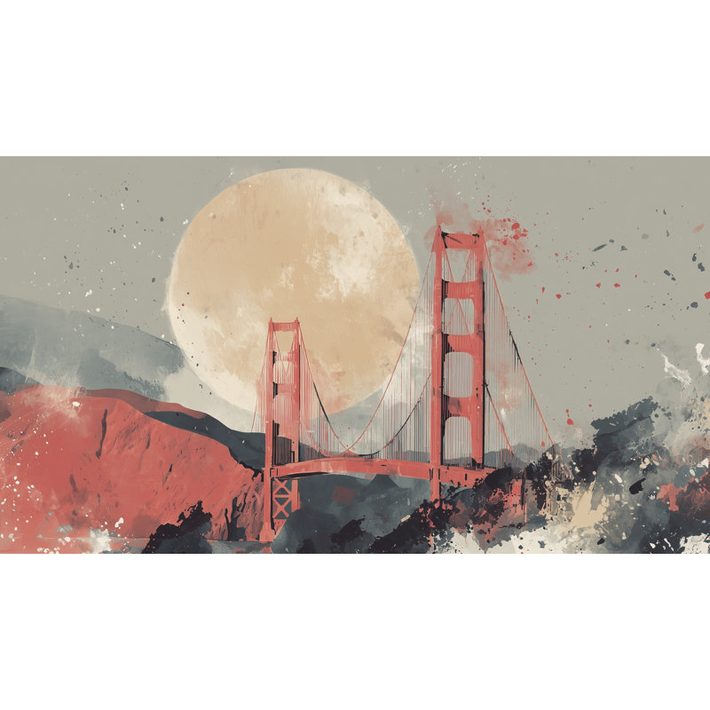 Pont, paysage, papier peint abstrait, décoration murale moderne, 160 po x 108 po, Texturé non collé