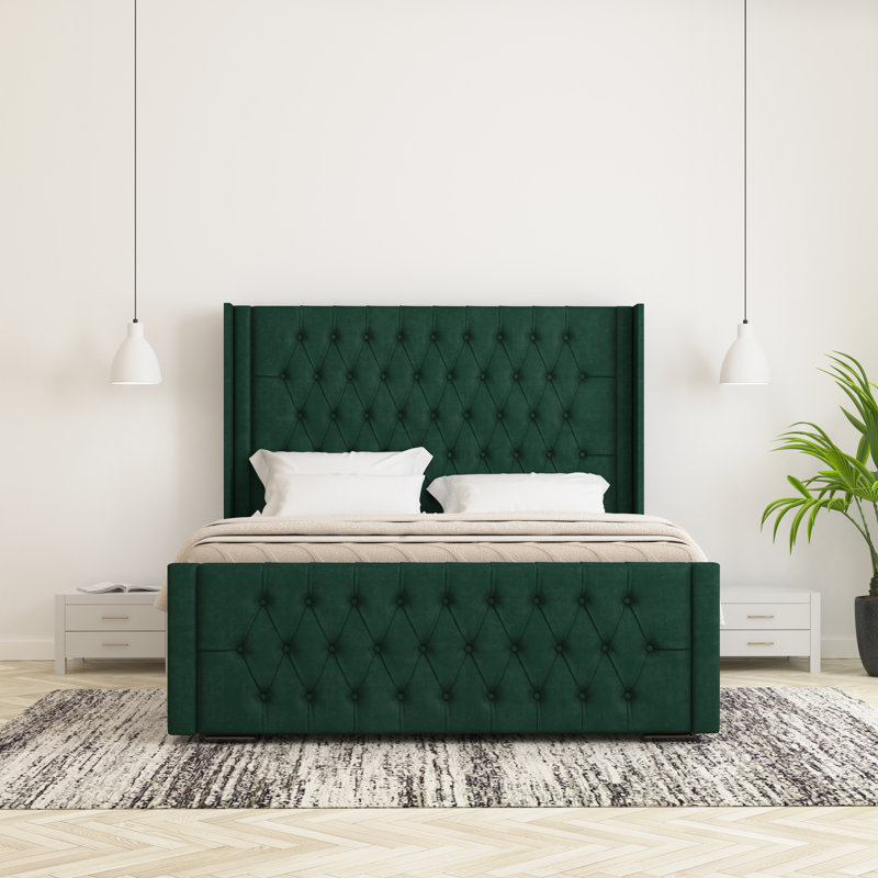 Raoul Upholstered Bed Frame, Emerald, Small Double (4')