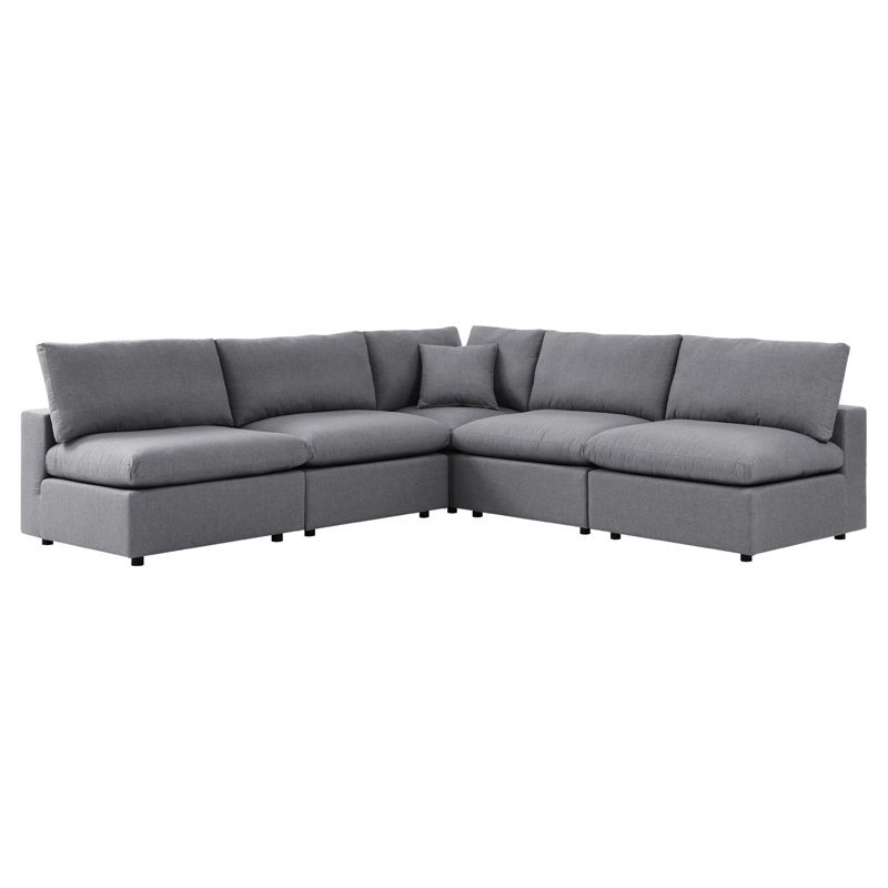 Canapé modulaire d'extérieur sans accoudoirs 5 pièces Commix Sunbrella par Modway, gris