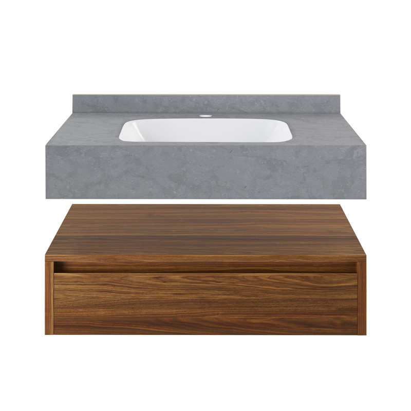 Meuble-lavabo mural 36 po Avancer en chêne naturel avec plateau en marbre noir Avancer, Chêne brun, Gris anthracite