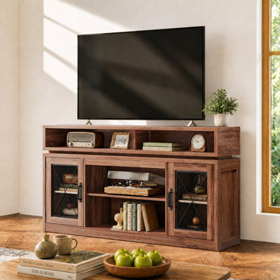 Mercato 59" W Farmhouse TV Stand for TVs Up to 65", Modern Entertainment Center with LED Lights, Wooden Sideboard with Adjustable Shelves, Media Console for Living Room and Bedroom