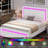 LED-lit and velvet-upholstered bed frame with a modern diamond headboard that is adjustable-560219126-560219127