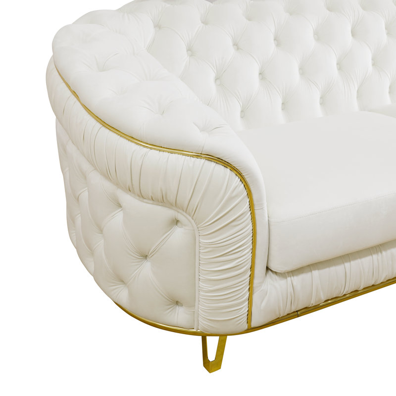 VERX - Ensemble de canapé de style Chesterfield classique en flanelle de qualité supérieure 2 pièces, Velours blanc