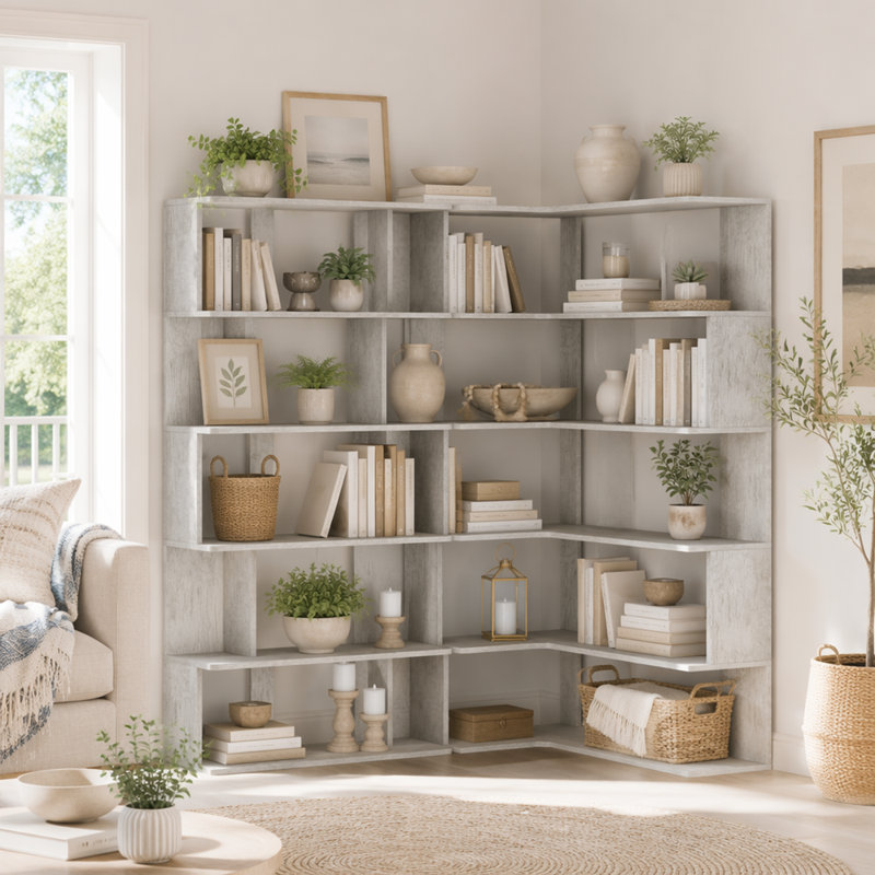 Bibliothèque d'angle peu encombrante de 90 cm + bibliothèque extensible de 80 cm, ensemble de 2 tablettes, meubles combinés et assortis