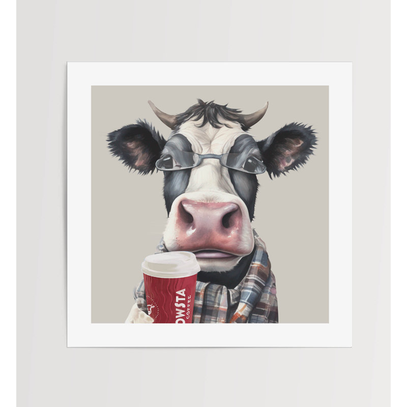 Watercolour Coffee Cow Country Wall Art Print Unframed 12x12" - No Frame Print