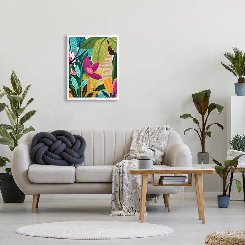 «Island Thicket Bold Tropical Plants Floater», art mural par June Erica Vess, H 30 po x l 24 po x P 1,5 po, Toile tendue